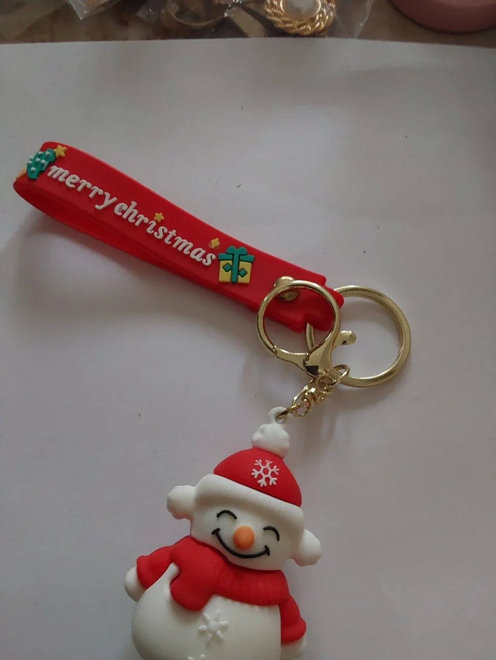 Merry Christmas Red & White Snowman Bag Charm